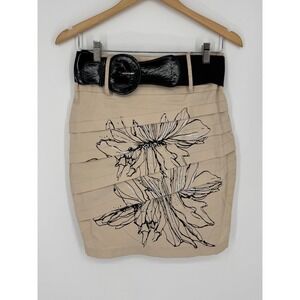 Vintage Dots Fashion Women's Mini Skirt Beige Floral Design Retro Sz 11/12 M6